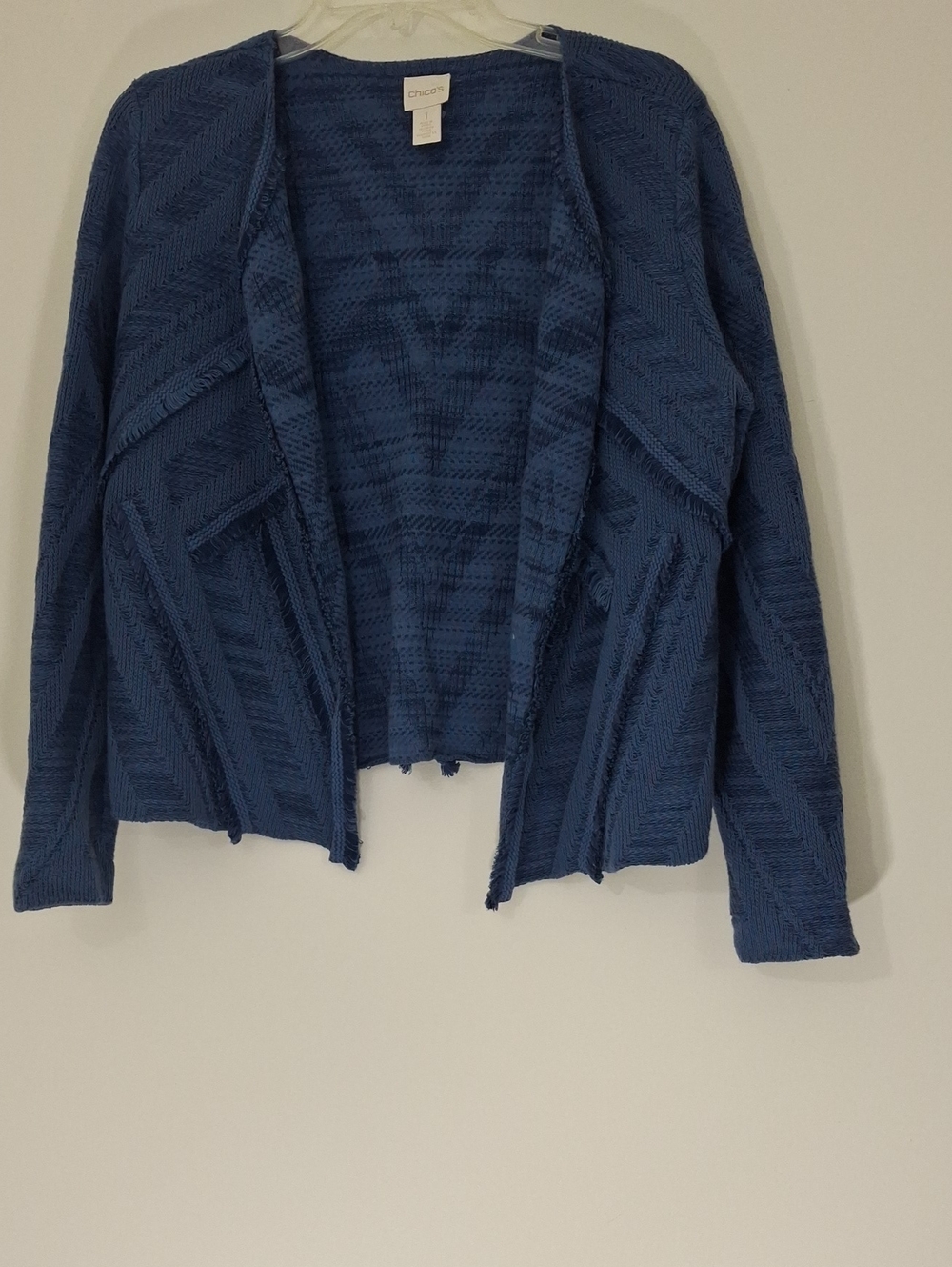 Chico's Deep Blue Textured Open-Front Jacket, Size 1